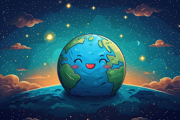 Szczęśliwa Ziemia Obejmuje Nocne Niebo Uroczystość Dnia Ziemi