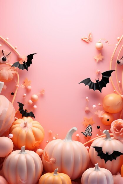 Szczęśliwe dekoracje halloween na pastelowym tle kopiowania przestrzeni