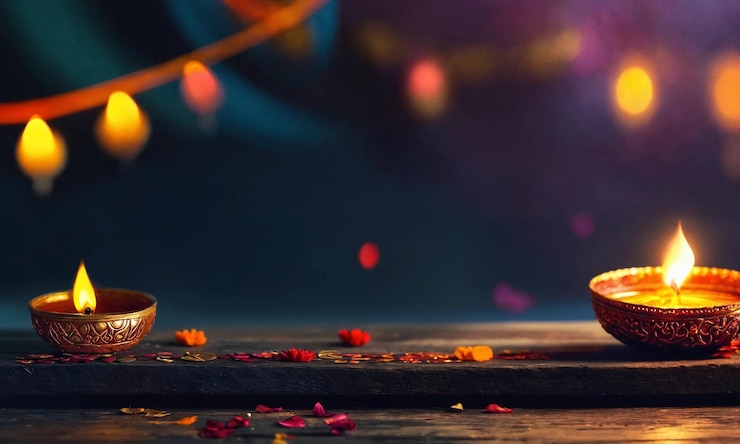 Zdjęcie szczęśliwe diwali tło lamy diya zapalone podczas festiwalu diwali hindu pooja koncepcja tła