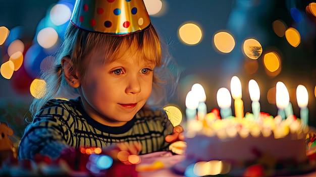 Szczęśliwe dzieci cieszą się uroczystą imprezą urodzinową z kolorowymi ciastami i dekoracjami