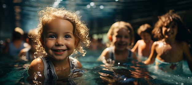 szczęśliwe dzieci pływające w basenie Generacyjna AI