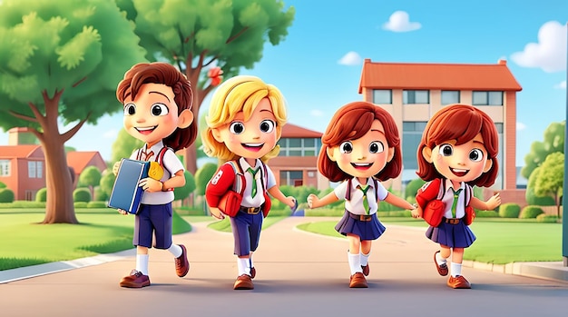Szczęśliwe dzieci z powrotem do szkoły w tle