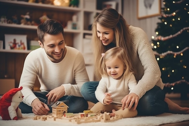 Szczęśliwe dziecko bawiące się w domu na Boże Narodzenie i Nowy Rok 2024
