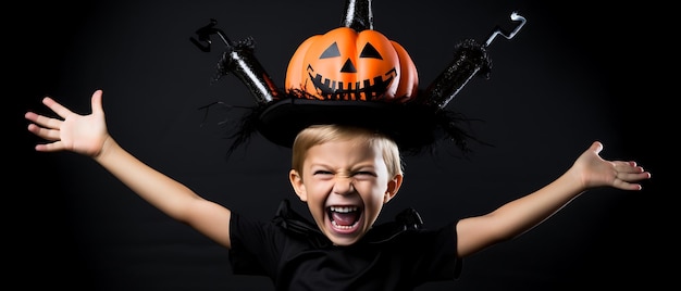 szczęśliwe dziecko obchody Halloween party tło dziecka z miejsca na kopię