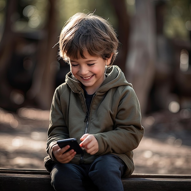 Szczęśliwe dziecko wysyła SMS-y na smartfonie
