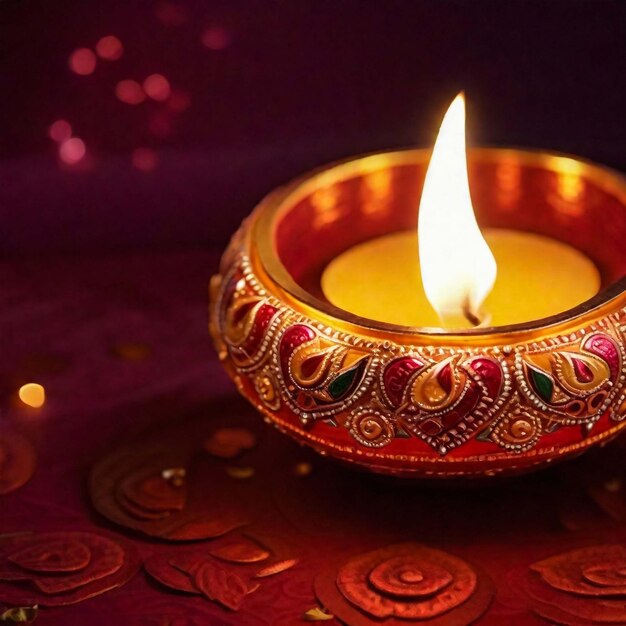 Szczęśliwe lampy Diwali Clay Diya zapalone podczas obchodów hinduskiego festiwalu świateł Diwali Kolorowe tra