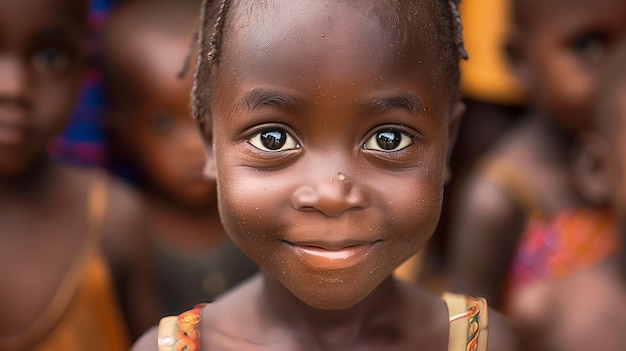 Szczęśliwe małe dziecko uśmiecha się na zdjęciu z bliska podczas wydarzenia dla dzieci