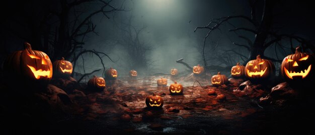 Zdjęcie szczęśliwe święta halloween, przerażające, straszne tło, ciemna scena, kopiowanie przestrzeni.