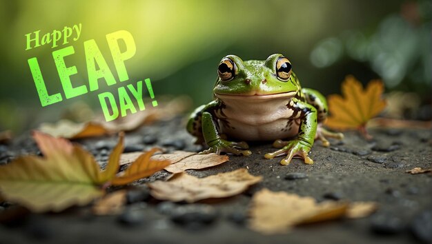 Szczęśliwe Święto Dnia Skokowego 29 lutego Specjalny koncept dla roku skokowego z uśmiechniętą żabą