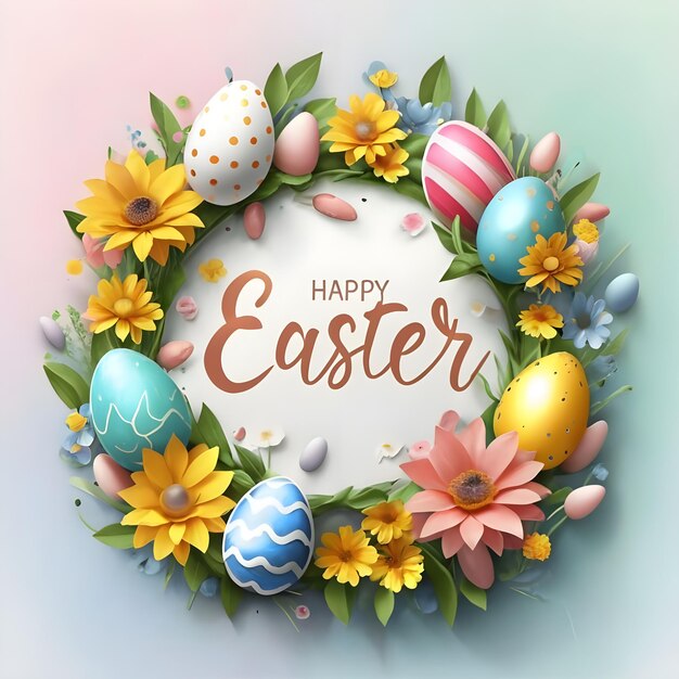 Szczęśliwe Wielkanocne tło z dekoracyjnymi jajkami i kwiatami