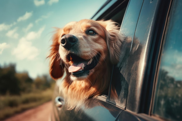 Szczęśliwe zwierzę podróżujące przez okno psa Generuj Ai