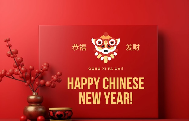 Szczęśliwego chińskiego Nowego Roku kartka z pozdrowieniami tło i posty w mediach społecznościowych generatywne ai