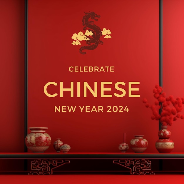 Szczęśliwego chińskiego Nowego Roku kartka z pozdrowieniami tło i posty w mediach społecznościowych generatywne ai