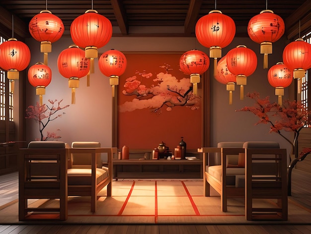 Szczęśliwego chińskiego nowego roku z tradycyjnymi lampami