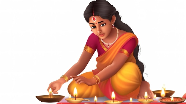 Szczęśliwego Diwali Hinduskie indyjskie kobiety rozjaśniające diya na diwali Generacyjna ai