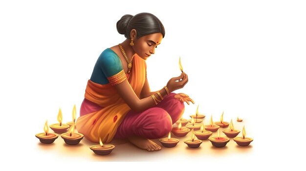 Szczęśliwego Diwali Hinduskie indyjskie kobiety rozjaśniające diya na diwali Generacyjna ai