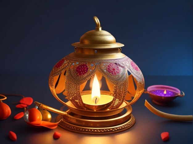 Szczęśliwego Diwali ilustracja płonącej Diya na festiwalu świateł z tłem