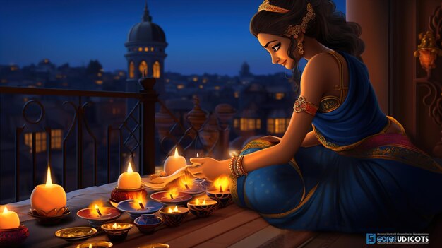 Szczęśliwego Diwali ilustracja spalania Diya na festiwalu obchodów Happy Diwali Diwali świateł z tłem