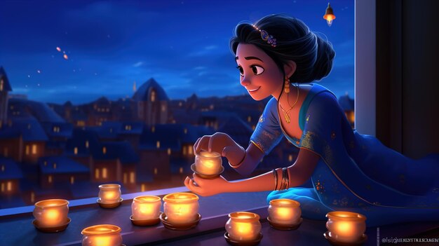 Szczęśliwego Diwali ilustracja spalania Diya na festiwalu obchodów Happy Diwali Diwali świateł z tłem