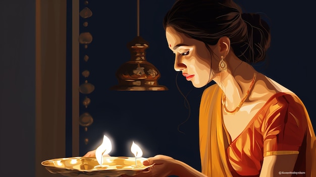 Szczęśliwego Diwali ilustracja spalania Diya na festiwalu obchodów Happy Diwali Diwali świateł z tłem