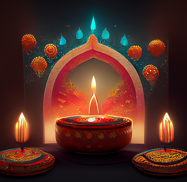 Szczęśliwego diwali indyjskiego festiwalu tło ze świecami dzień diwali szczęśliwego dnia diwali