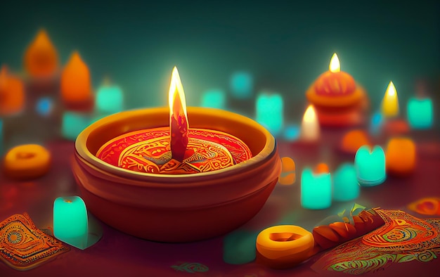 Szczęśliwego diwali indyjskiego festiwalu tło ze świecami dzień diwali szczęśliwego dnia diwali