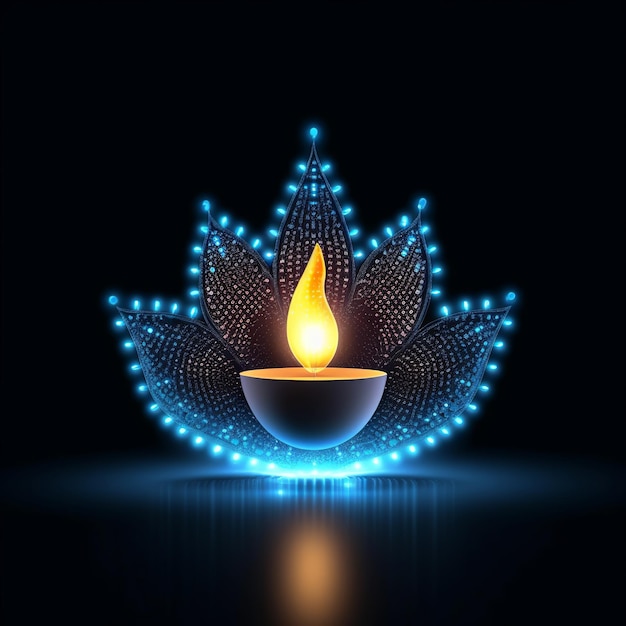 Szczęśliwego Diwali Technologia wielokątna Diwali Diya tło Niski poli niebieski