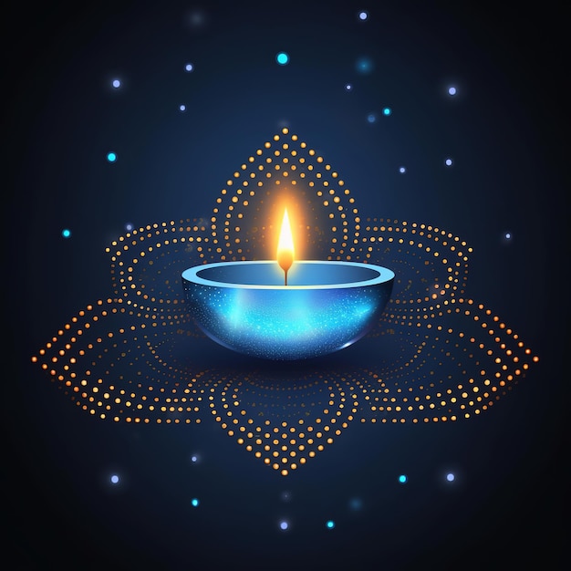 Szczęśliwego Diwali Technologia wielokątna Diwali Diya tło Niski poli niebieski