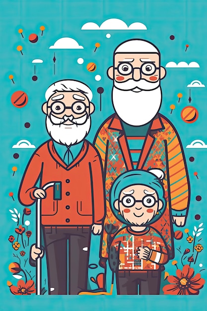 Szczęśliwego dnia dziadków, czysta grafika liniowa, płaski styl miłości walentynkowej Wygenerowano AI