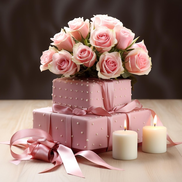Szczęśliwego Dnia Matki różany dzień pudełko łuk prezent matka różowa karta HD tapety