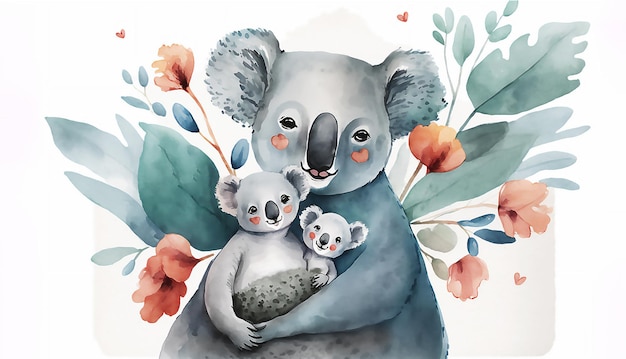 Szczęśliwego Dnia Matki Słodka matka i koala razem Akwarela Ilustracja wektorowa generowana przez AI