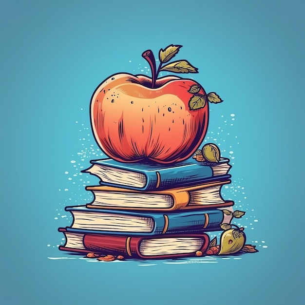 Szczęśliwego dnia nauczyciela jabłko na stosie książek