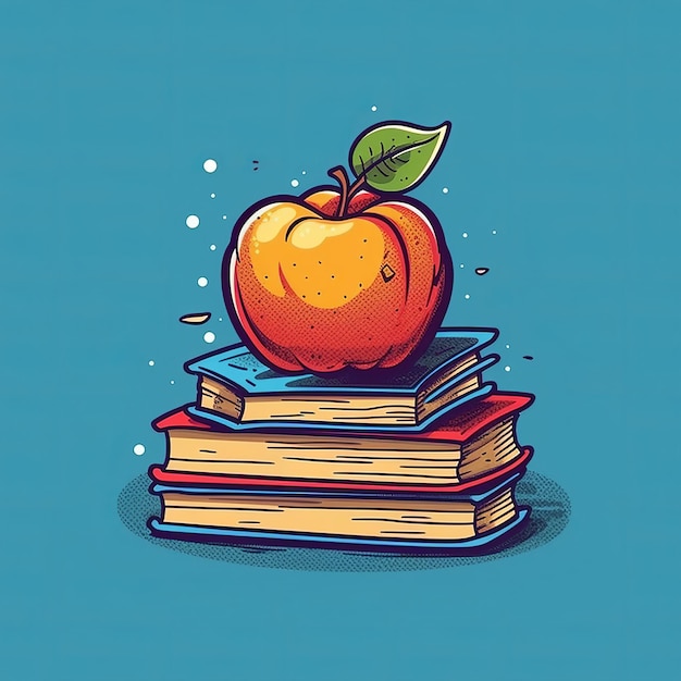 Szczęśliwego dnia nauczyciela jabłko na stosie książek