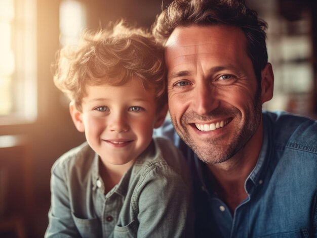 Szczęśliwego Dnia Ojca Ojciec i syn uśmiechają się radośnie Generacyjna sztuczna inteligencja