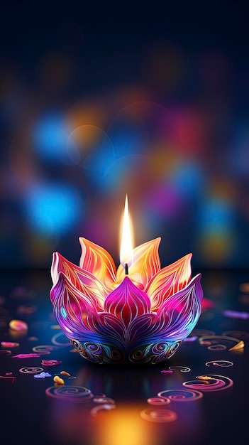 Szczęśliwego festiwalu Diwali świateł kolorowy szablon banera z ozdobną lampą diya