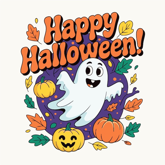 Szczęśliwego Halloween z uroczym duchem i dyniami