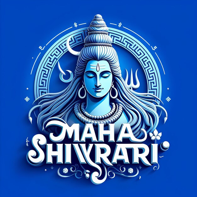 Zdjęcie szczęśliwego maha shivaratri życzenie z bogiem shiva idol i posąg 3d niebieski