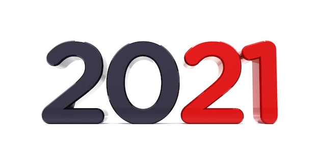 Zdjęcie szczęśliwego nowego roku 2021 celebracja tekst 3d. szablon kalendarza czerwony numer 2021