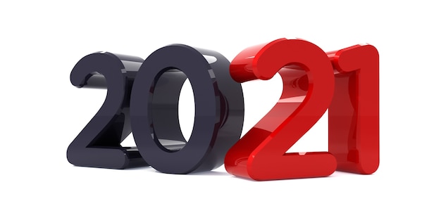 Szczęśliwego nowego roku 2021 celebracja tekst 3d. Szablon kalendarza czerwony numer 2021