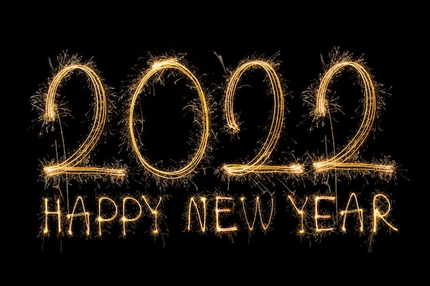 Szczęśliwego Nowego Roku 2022 Musujące Płonący Tekst Szczęśliwego Nowego Roku 2022 Na Czarnym Tle