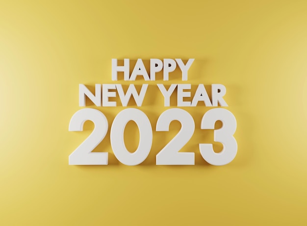 Szczęśliwego nowego roku 2023. Nowy rok 2023 z numerem 3D. Renderowanie 3D.