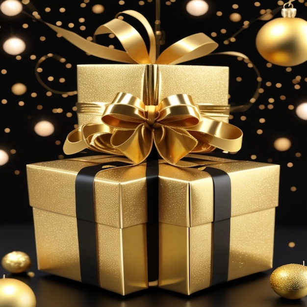 Szczęśliwego Nowego Roku 2024 Gratulacje Wesołych Świąt i Szczęśliwego Nowego Roku Złote pudełko z prezentem