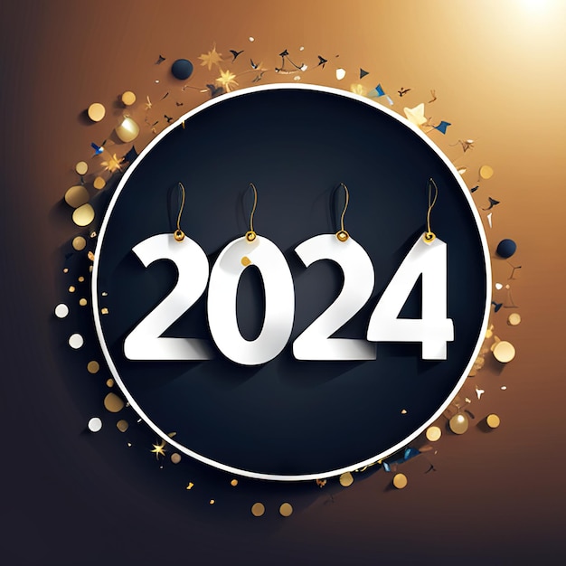 Szczęśliwego Nowego Roku 2024 Sparkles Banner jasna musująca karta