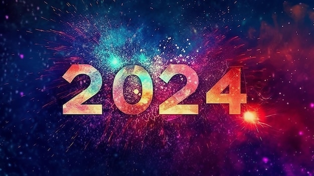 Szczęśliwego Nowego Roku 2024 z fajerwerkami w tle