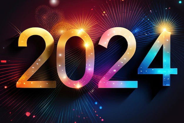 Szczęśliwego Nowego Roku 2024 Z Kolorowymi Numerami I Tłem Tło Premium
