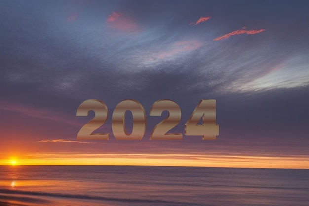 Szczęśliwego nowego roku 2024 Zamazany zachód lub wschód słońca