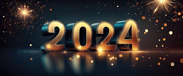 Szczęśliwego Nowego Roku 2024 złoty na ciemnym tle z miejsca na kopię Generative AI Art