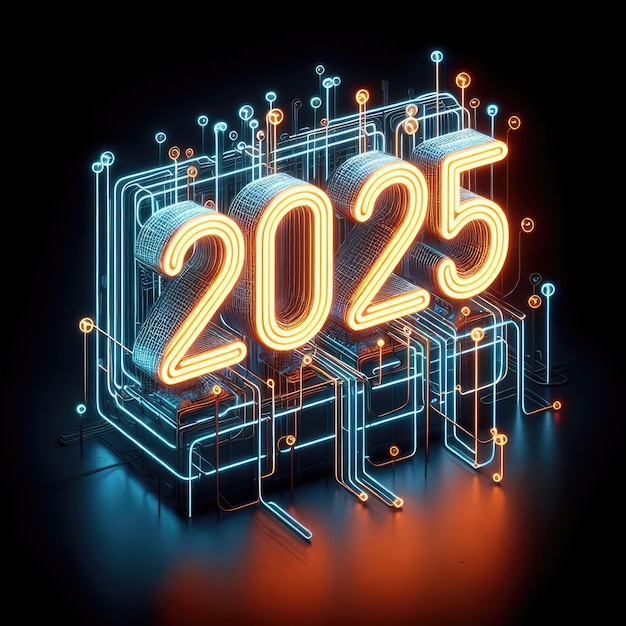 Szczęśliwego Nowego Roku 2025 2025 światła widok roku 2025 liczba pływająca Rysunek komputerowy numer 2025