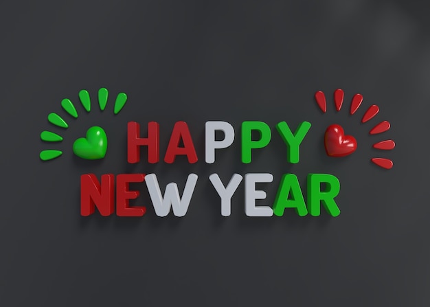Szczęśliwego nowego roku tło z sercem zielonym czerwonym na ciemnej ścianie