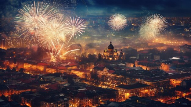 Szczęśliwego Nowego Roku w stolicy są fajerwerki na niebie w nocy Generate Ai